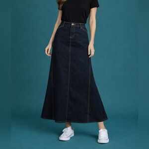 VTG WAH JEANS 1970s Grunge Denim Godet Longline Skirt 14W